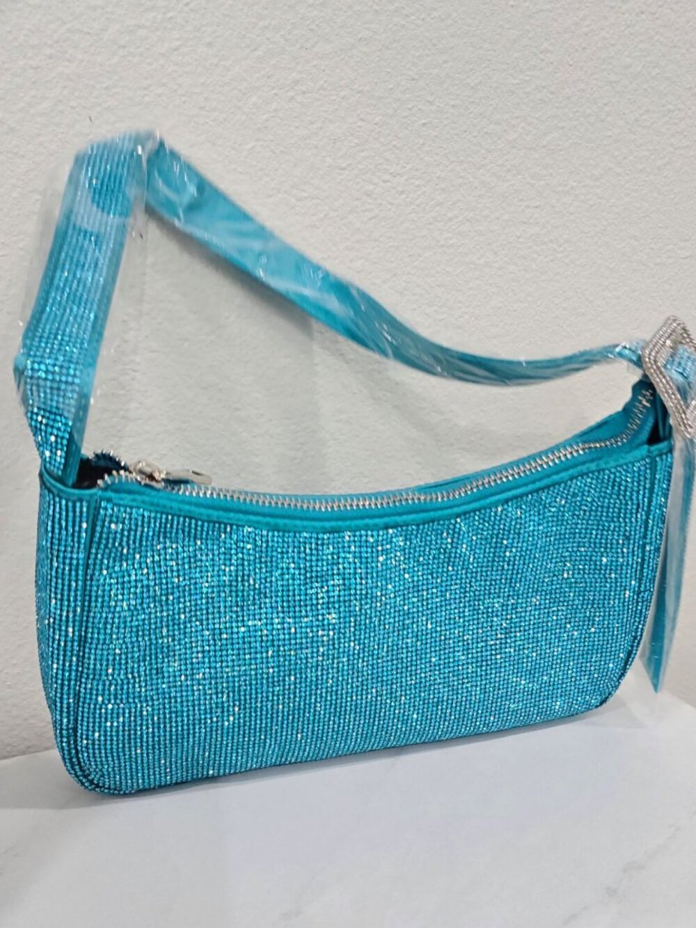Poster Grl ✦ Aqua Rhinestone Shoulder Bag ✦ Adjustable Belt Strap Sparkling NWT - Picture 7 of 13